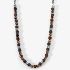 Collier Bengale Acier Argenté Oeil De Tigre Pierre De Lave-JOURDAN Sale