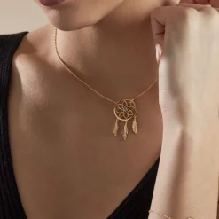 Histoire d'Or Collier Plaqué Or Jaune Attrape Rêves Turquoise