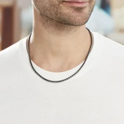 Histoire d'Or Collier Raph Maille Palmier Acier Gris