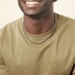 Histoire d'Or Collier Raph Maille Palmier Acier Gris