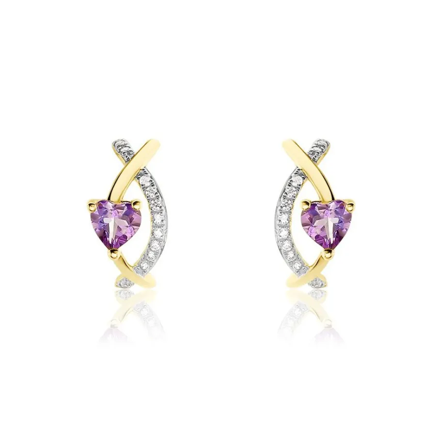 Histoire d'Or Créoles Clothilde Or Jaune Améthyste Oxyde De Zirconium