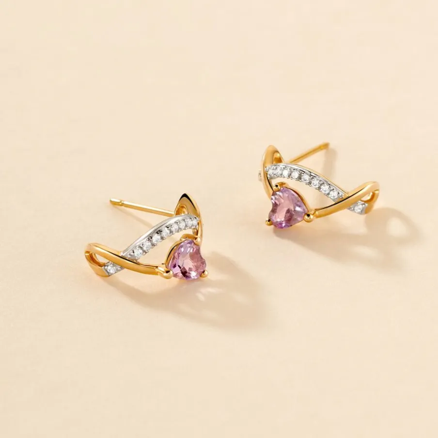 Histoire d'Or Créoles Clothilde Or Jaune Améthyste Oxyde De Zirconium