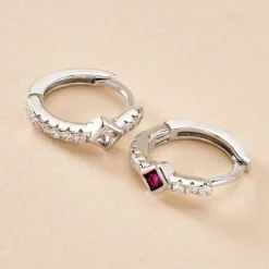 Créoles Fane Argent Rhodié Oxyde De Zirconium-Histoire d'Or New