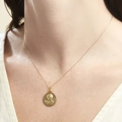 Histoire d'Or Medaille Or Jaune Ange Et Oiseau