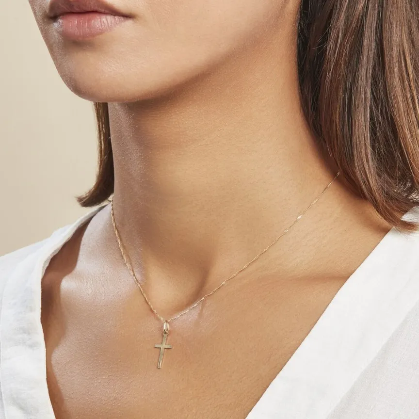 Pendentif Bathilde Croix Striee Or Jaune-Histoire d'Or Hot
