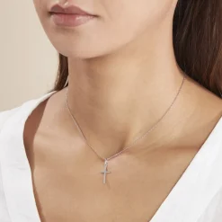 Pendentif Bathilde Croix Striee Or Blanc-Histoire d'Or Discount