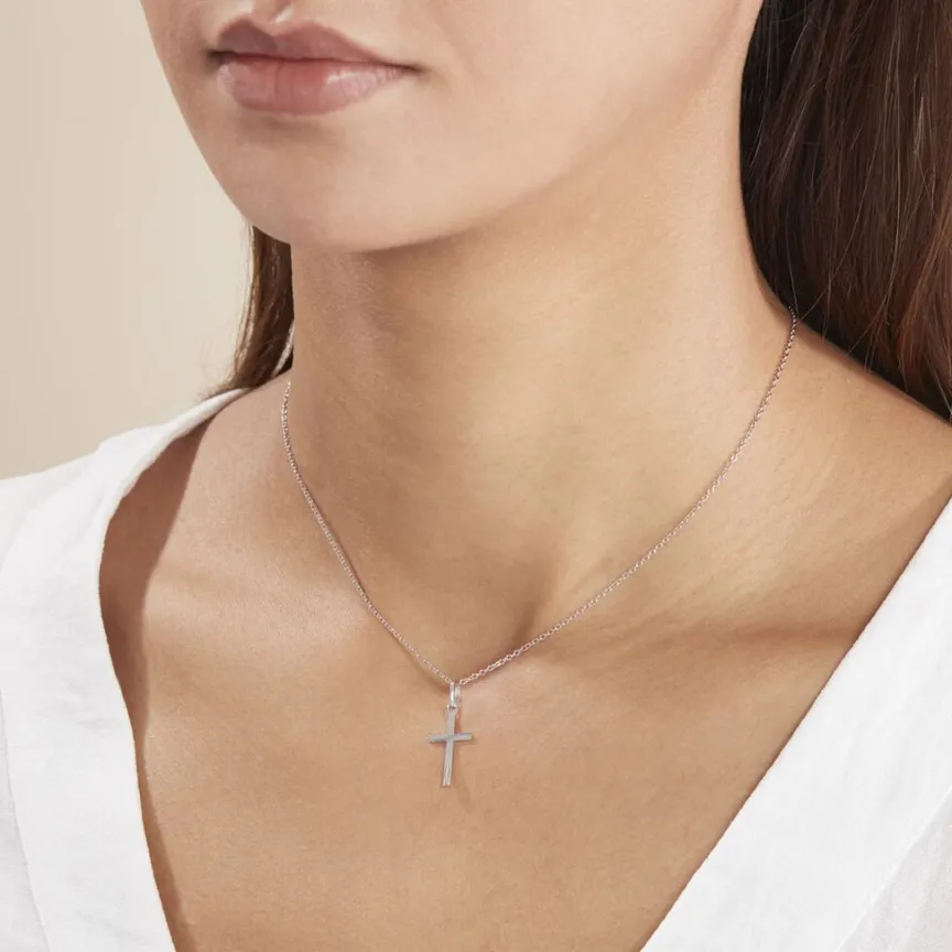 Pendentif Bathilde Croix Striee Or Blanc-Histoire d'Or Discount