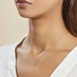 Histoire d'Or Pendentif Bathilde Croix Striee Or Jaune