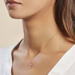 Histoire d'Or Pendentif Canice Croix Or Rose Oxyde De Zirconium