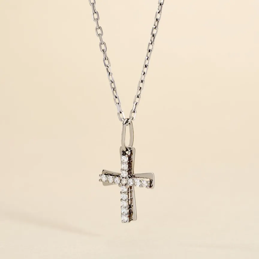 Pendentif Canice Croix Or Blanc Oxyde De Zirconium-Histoire d'Or Clearance