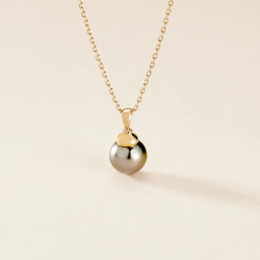 Pendentif Cerclee Or Jaune Perle De Culture De Tahiti-Histoire d'Or New