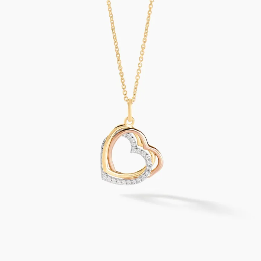 Pendentif Coeur Penche Double Or Tricolore Oxyde De Zirconium-Histoire d'Or Online