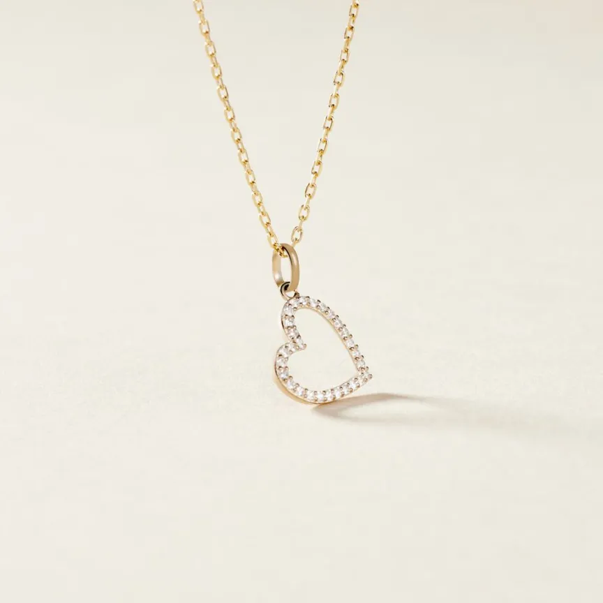 Pendentif Coeur Penche Or Jaune Oxyde De Zirconium-Histoire d'Or Hot