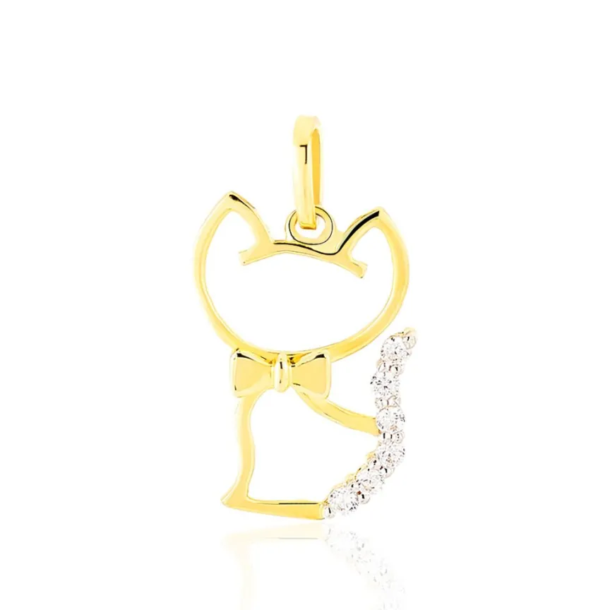 Pendentif Egee Chat Or Jaune Oxyde De Zirconium-Histoire d'Or New