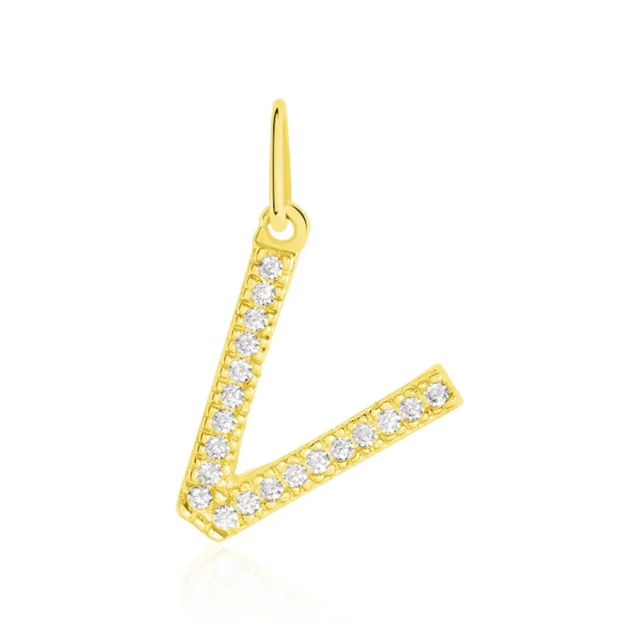 Histoire d'Or Pendentif Lettre V Or Jaune Oxyde