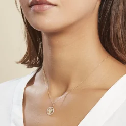 Pendentif Vierge Rond Diamante Or Jaune Oxyde De Zirconium-Histoire d'Or New